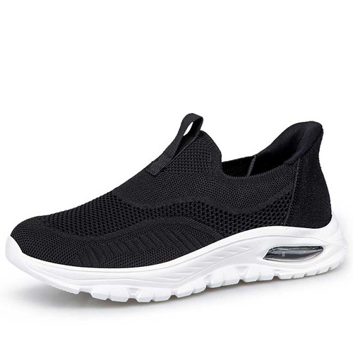 Women's black flyknit stripe texture slip on shoe sneaker 01